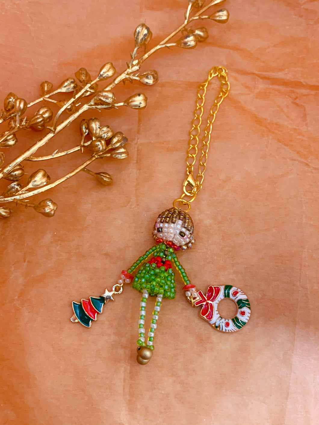 Bag charm - beaded doll - elf