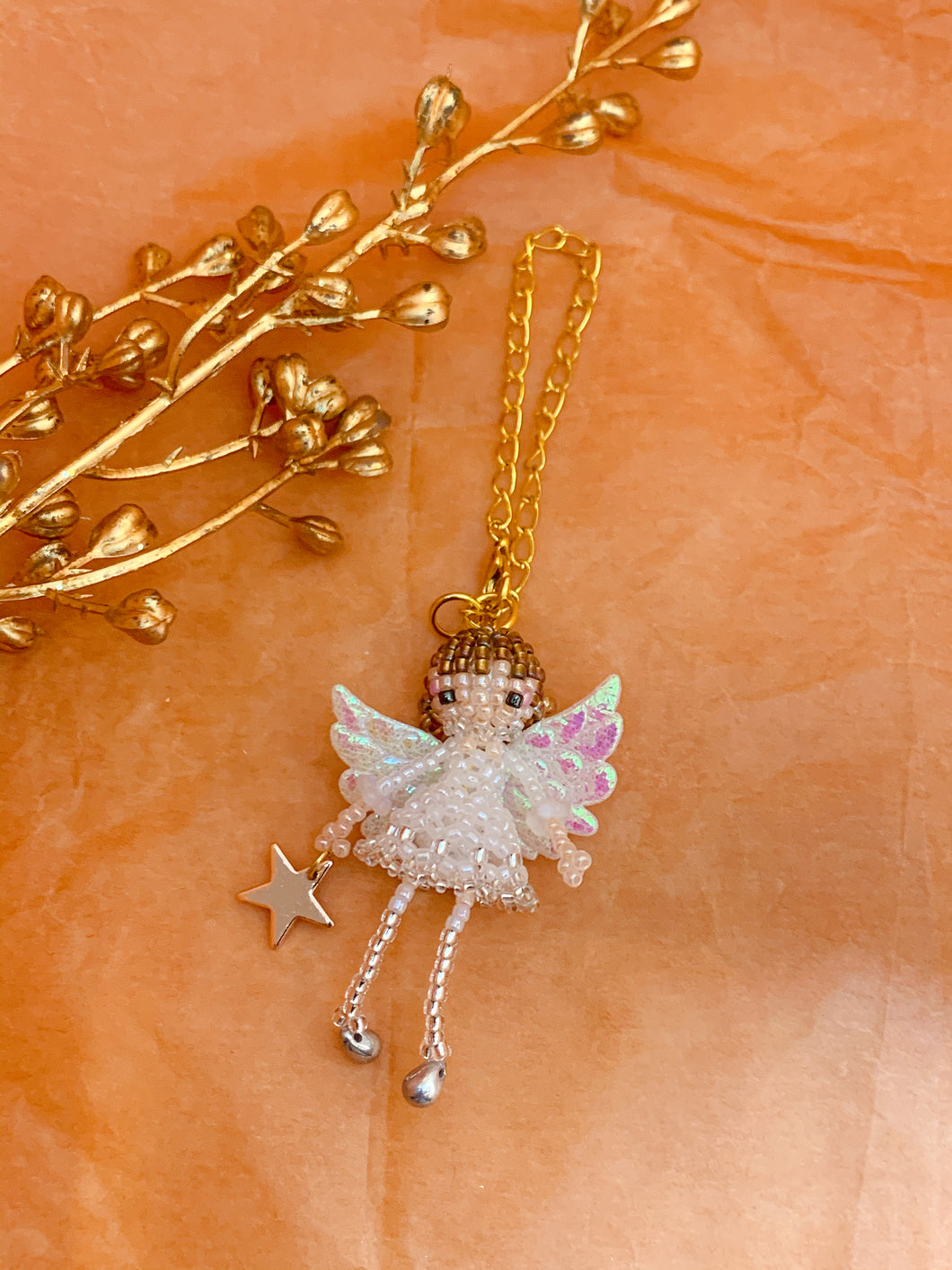 Bag charm - beaded doll - angel
